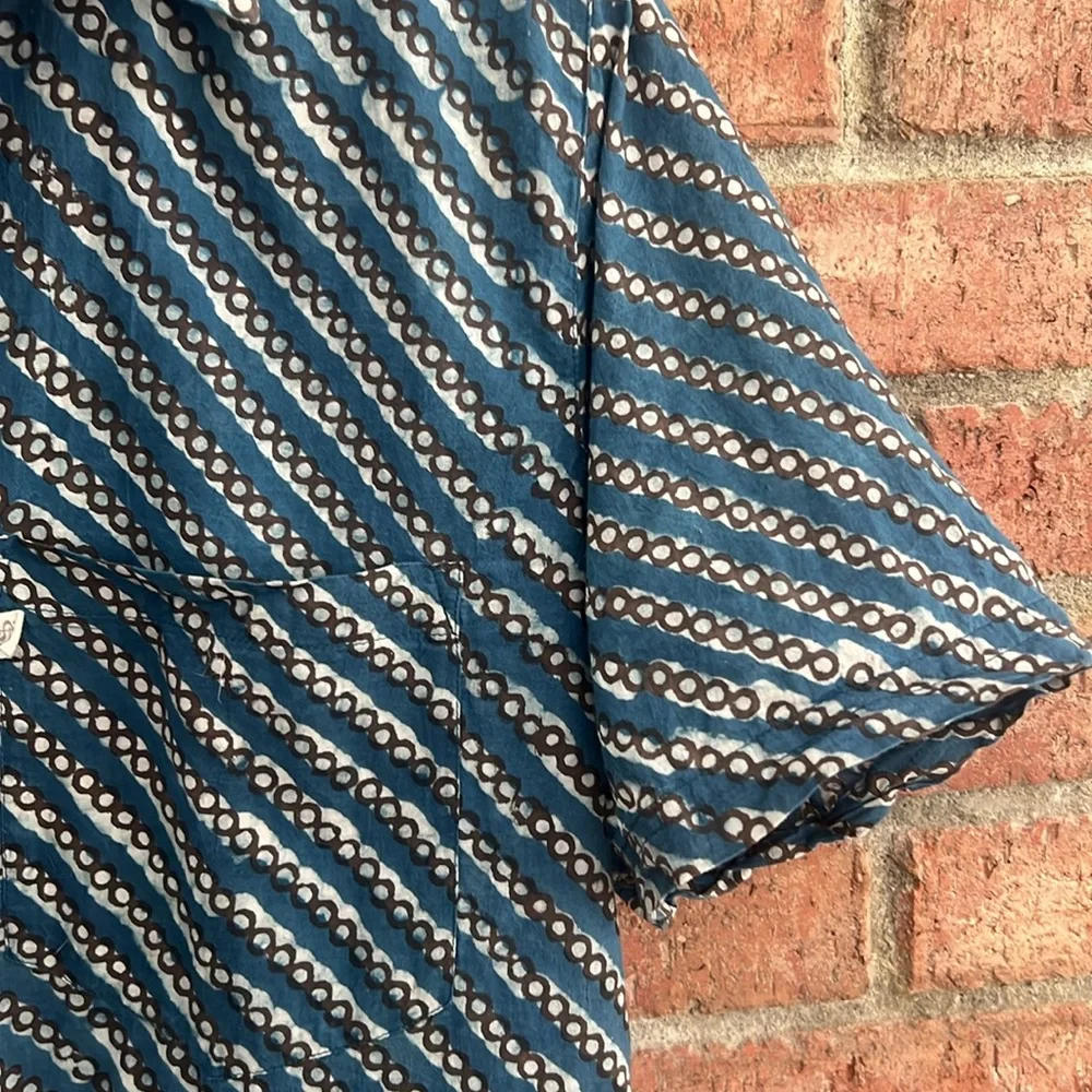 Anokhi Blue Indian resist geometric stripe Men's size L Shirt - Picture 3 of 7